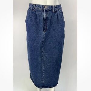 Vintage Vivaldi Sz 8 Denim A-Line Midi Skirt Blue 100% Cotton Casual 90's